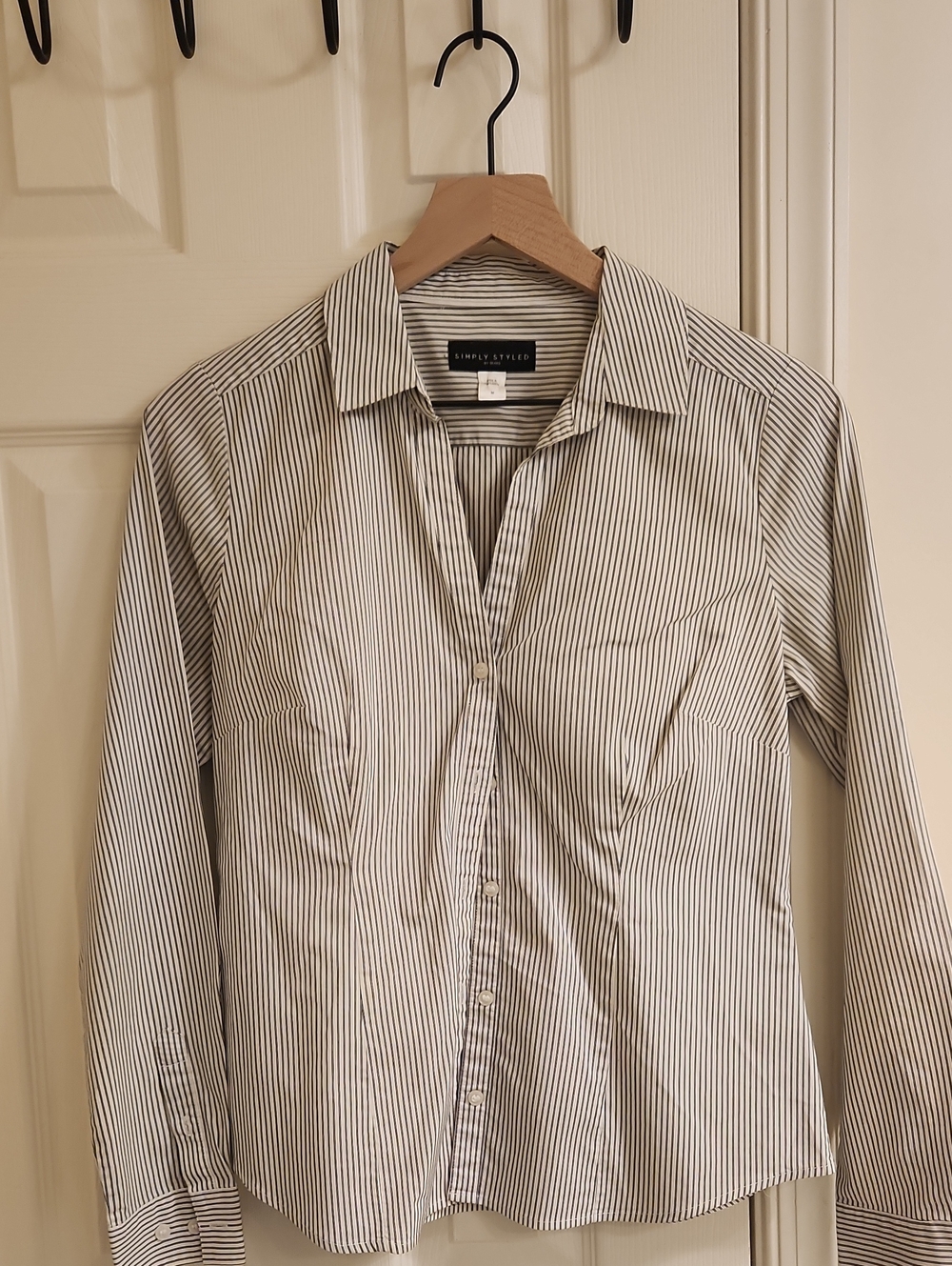 Simply Styled White and Black Striped Women's Button-Down Shirt